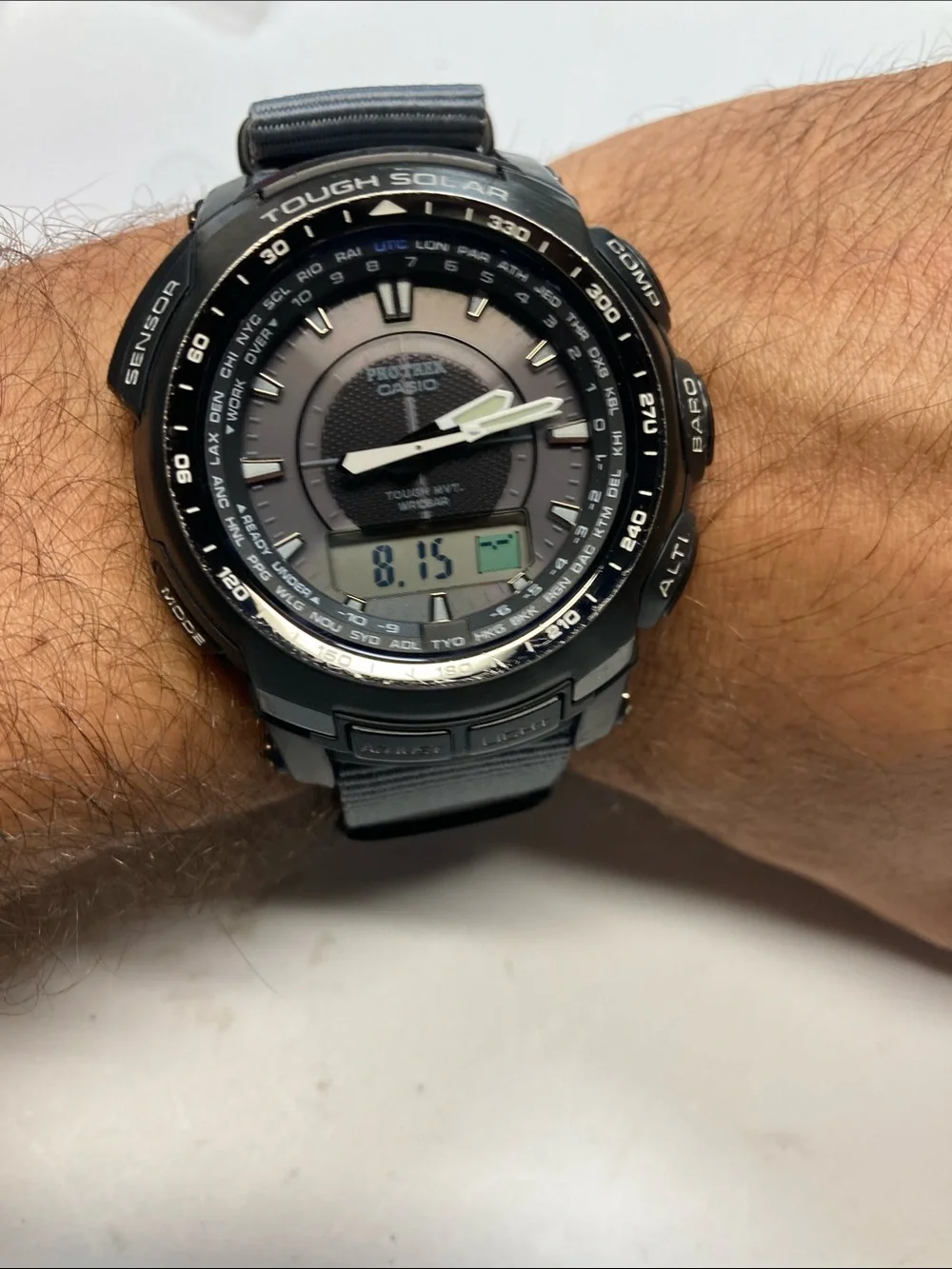 Casio Pro Trek PRW-5100YT, Black and Gray Analog-Digital, gray nato strap